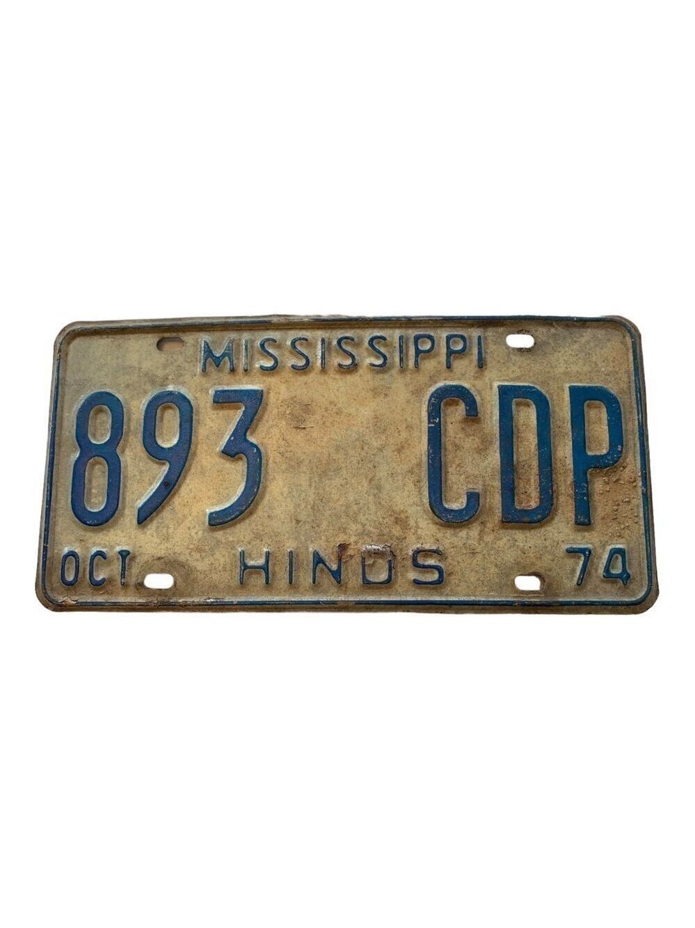 CAR OLD ANTIQUE VINTAGE MISSISSIPPI LICENSE PLATE CAR TAG 1974 Hinds COUNTY